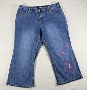 Squeeze Jeans Womens 14.5 Butterfly Embroidered Rhinestone Y2K Capri Denim
